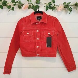 Hudson Jeans Lola Trucker Red Denim Cropped Jean Jacket Size XS